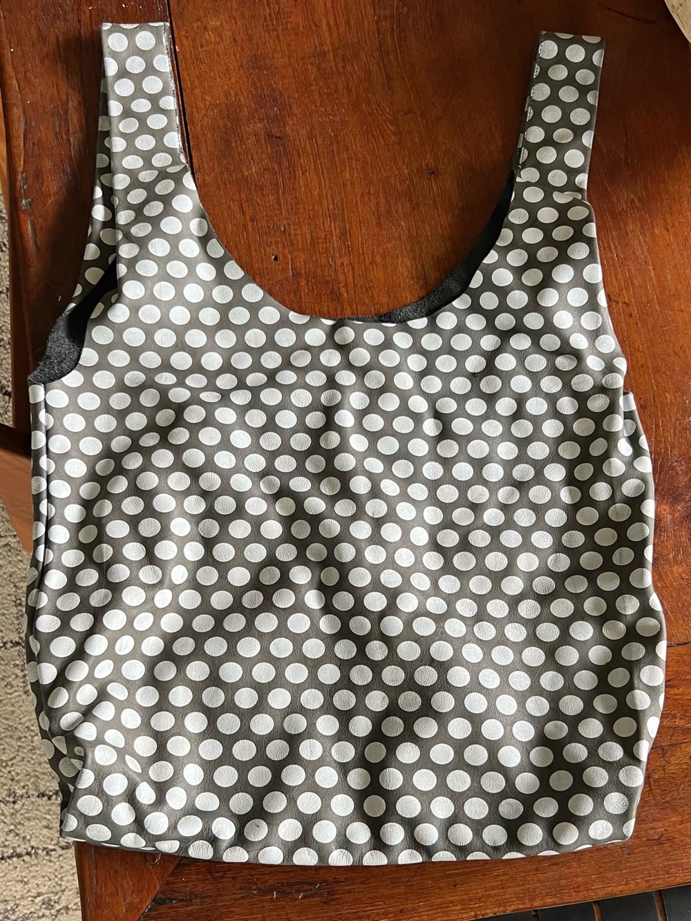 Leather BAGGU Ink blue Tote with White Polka Dots